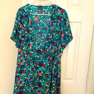 J Crew Turquoise Floral Print Wrap Dress Size 22